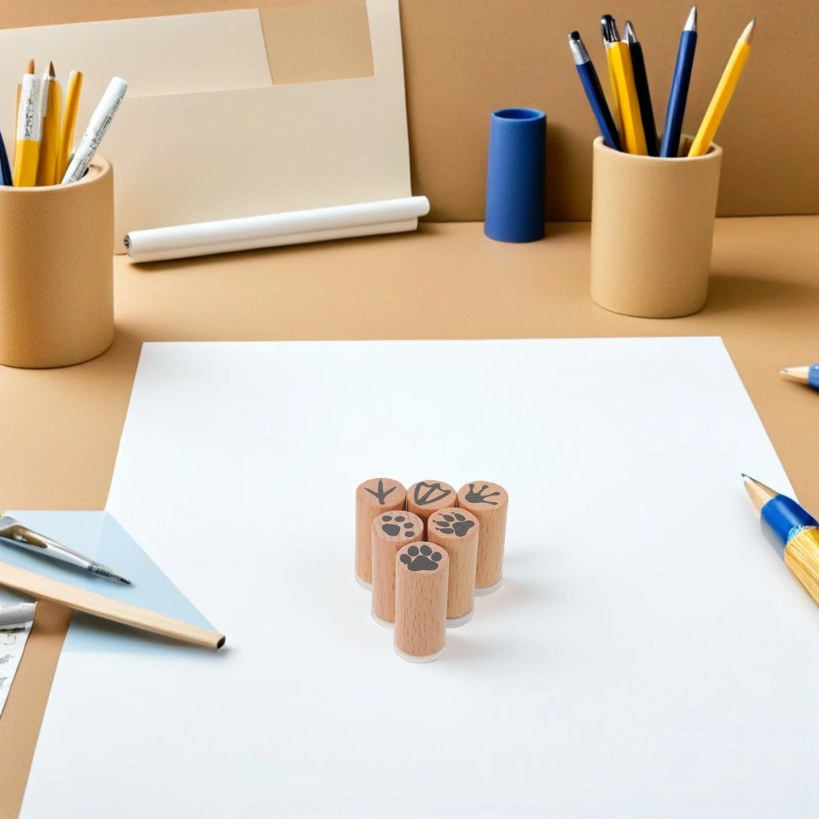 6-delige dierenvoetafdruk houten rubberen stempels mini-set voor journaling scrapbooking wildlife crafting decoratieve stempelgereedschappen