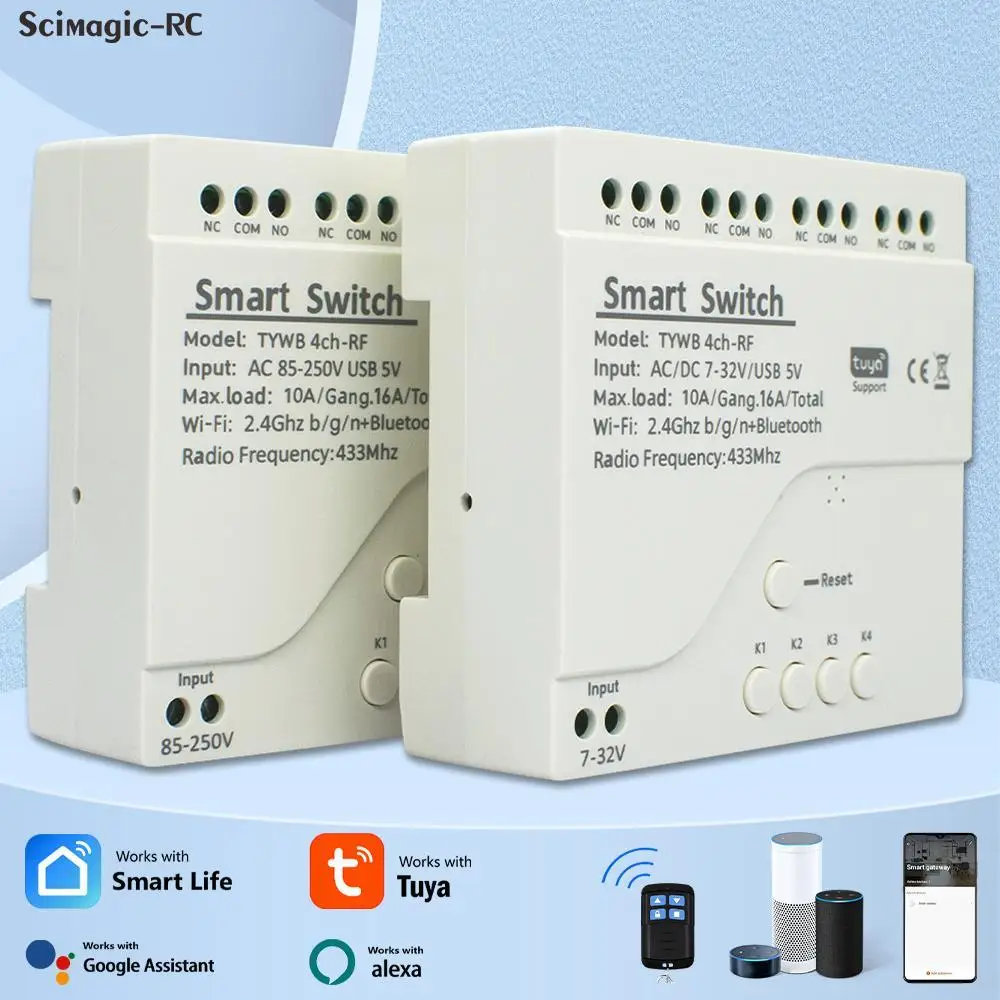 Tuya Smart Wifi Motor Switch Module 12V 32V 220V RF 433 Radio Remote Control 4 Channels Inching Relay for Alexa Google Home