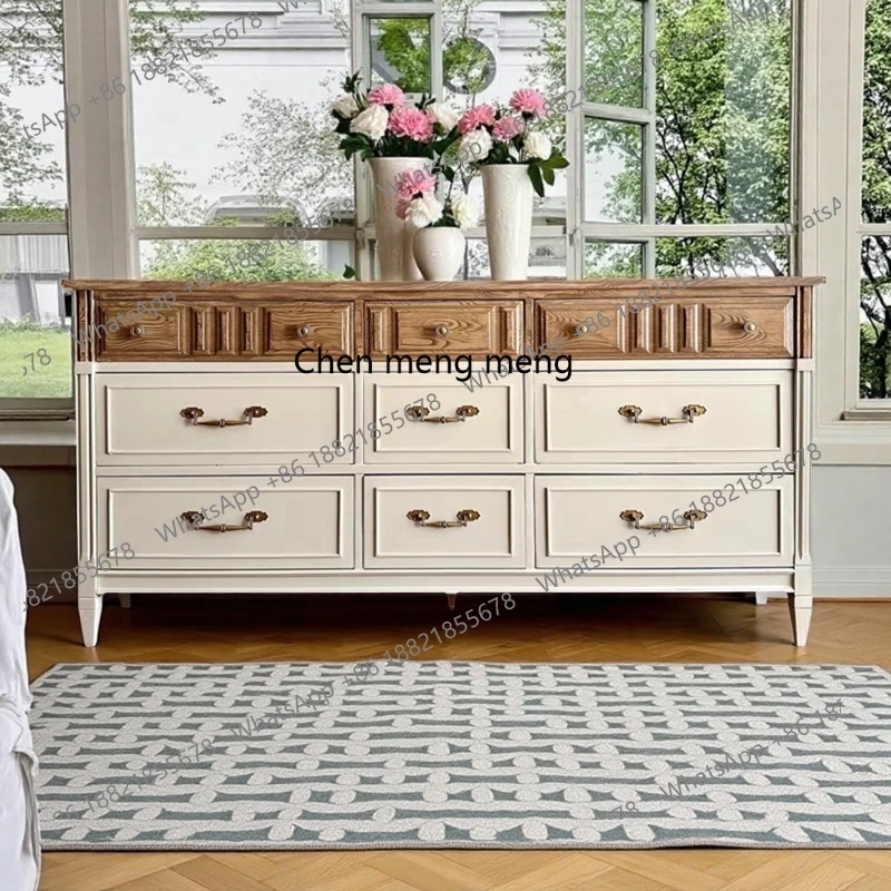 

Retro solid wood nine-chest cabinet, double color, living room entrance, bedroom storage, sofa side cabinet