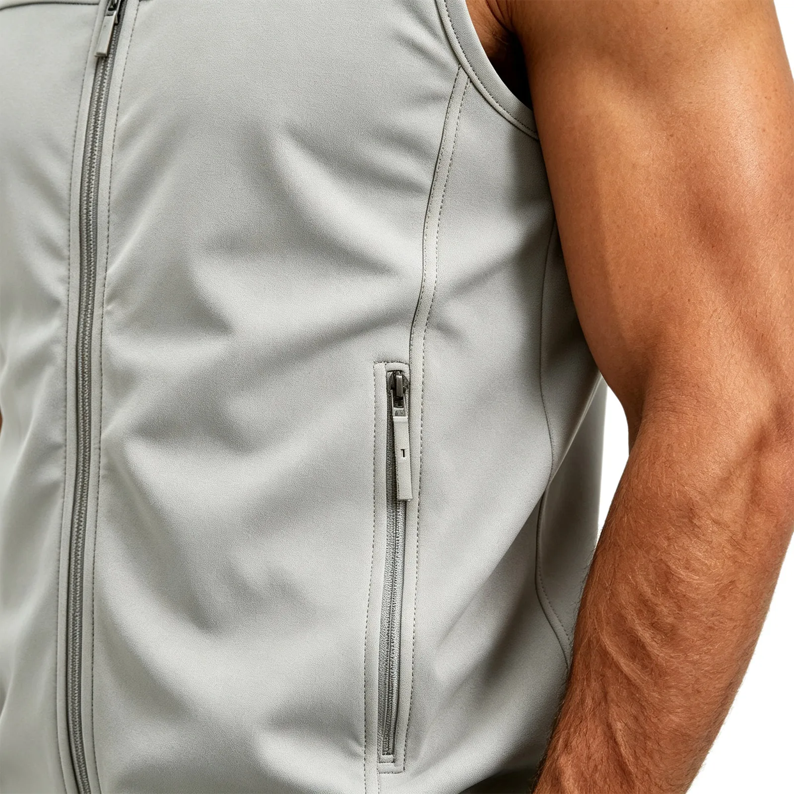 Men Sports Vest Stand Collar Sleeveless Zipper Jacket Outerwear with Zip-up Pocket for Gym Fitness Training Hiking