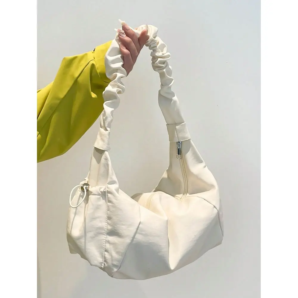 

Pleated Nylon Drawstring Shoulder Bag, Wrinkled Casual Crossbody Slouchy Bag With Multiple Pockets For Women
