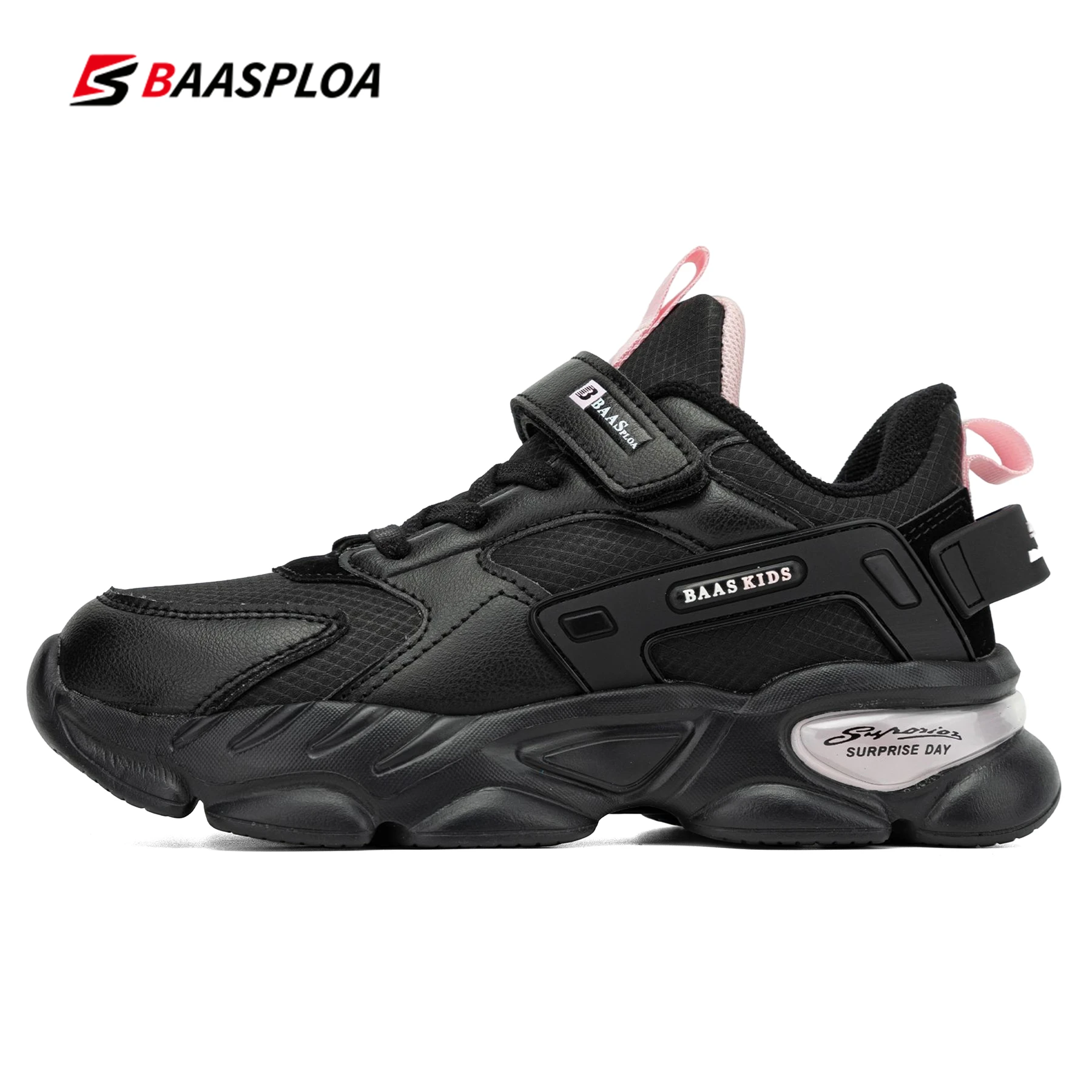 Baasploa Children Sneakers for Boys Girls Mesh Tennis Shoes Breathable Sports Running Shoes Leather Kids Casual Walking Shoes