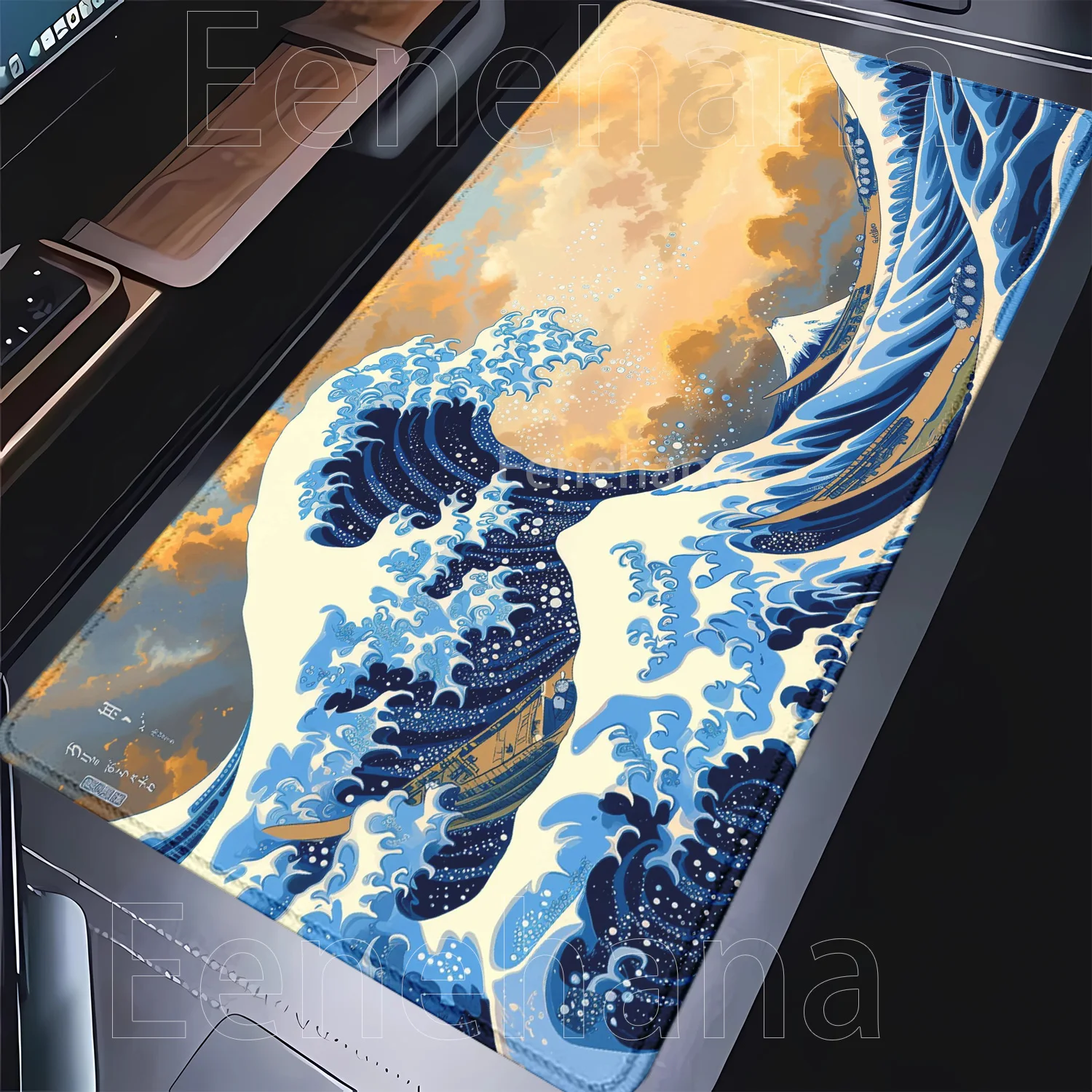 

Коврик для мыши The Great Wave Off Kanagawa с HD-печатью, черный, игровой, нескользящий, для клавиатуры, офисный коврик, 400x900 мм, XXL, настольный коврик