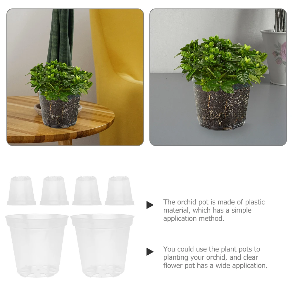 

6pcs Transparent Flower Pot Set Clear Nursery Pots with Holes Orchid Planters Indoor Flowers Plastic Garden Supplies