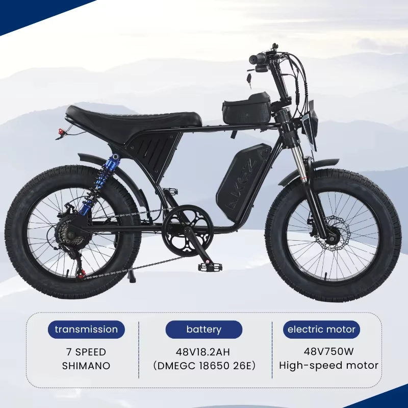 2025 New AKEZ 20 Inch 48V 750 Watt Fat Ebike Remote Electric Mountain Bike Adult Assisted Full Suspension Electric Dirt Bike image 7