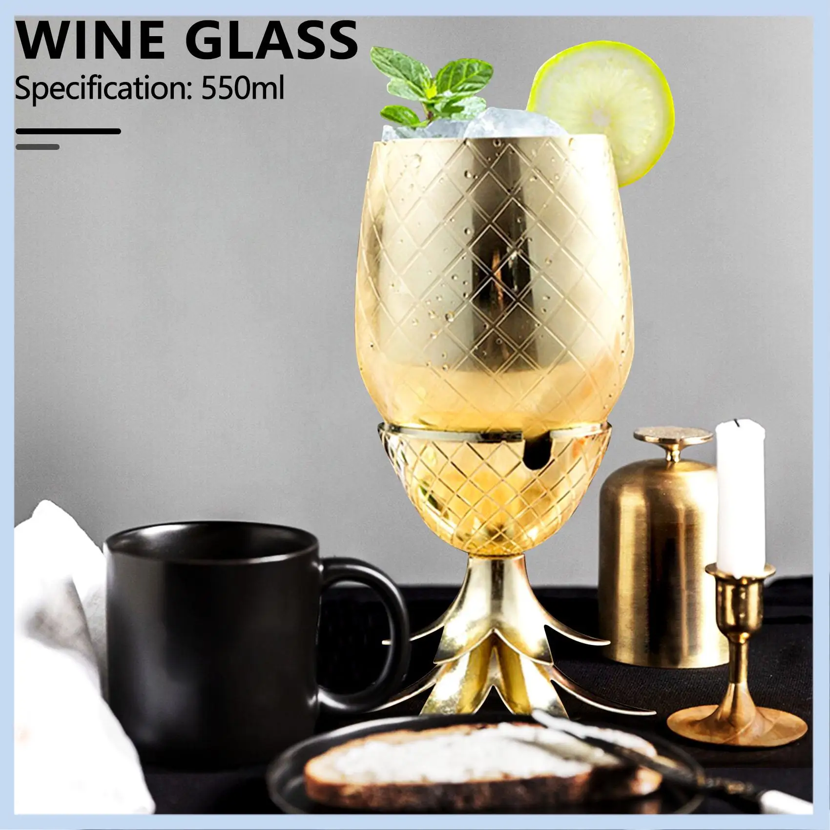 

AS63-Pineapple Cocktail Glass Metal Cup Moscow Mule Cup DIY Wine Glass Home Decorations Bar Accessories Restaurant Use