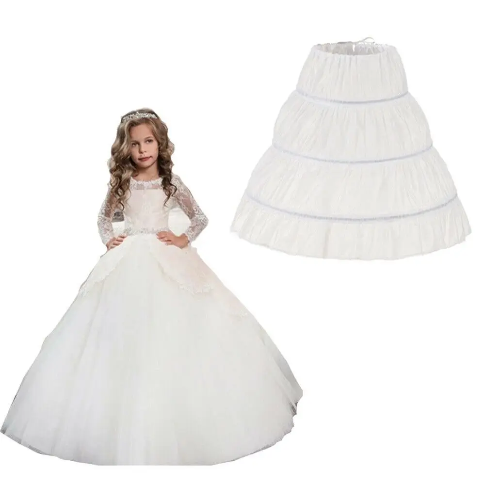 4 Size Trim Flower Crinoline Skirt Petticoat White Children Petticoat A-Line 3 Hoops One Layer Lace