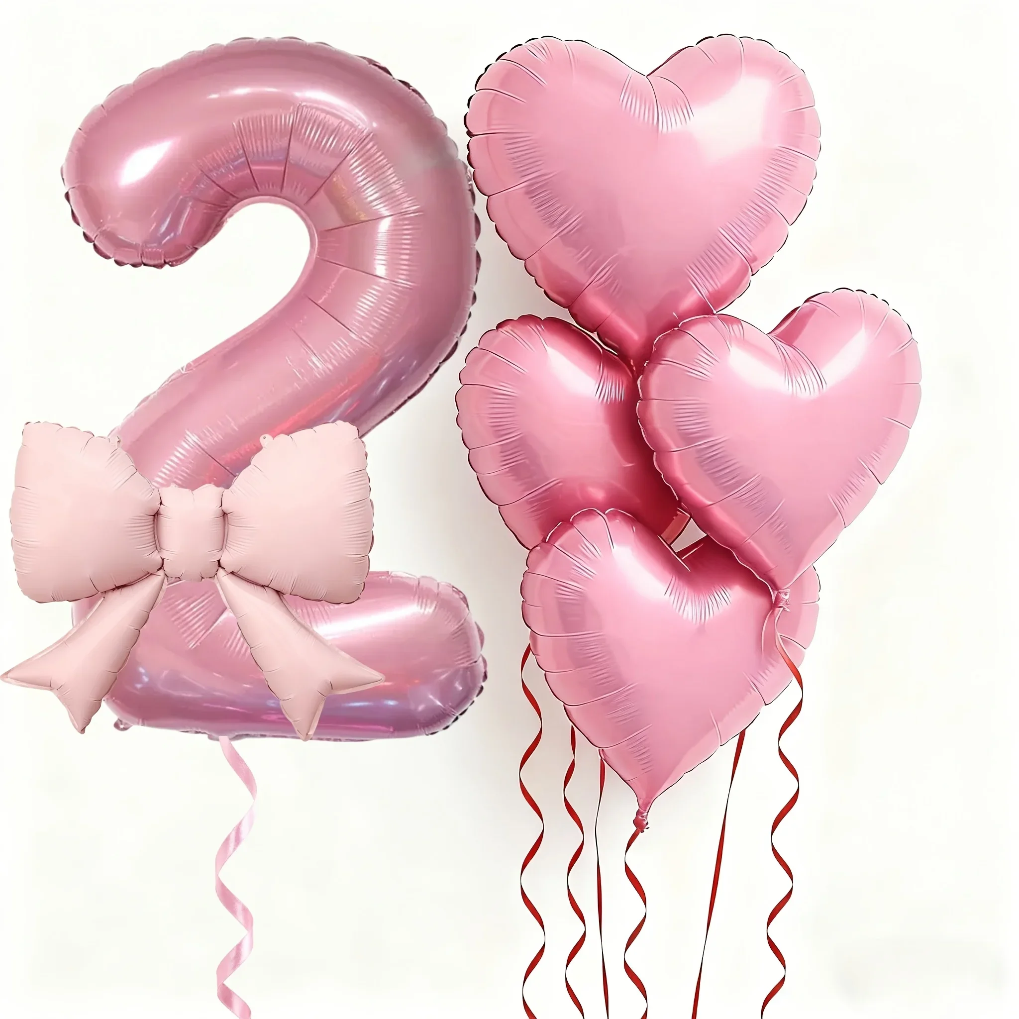 6 Stück rosa Schleifen-Herzballons, 40 Zoll, Nummer 0-9, Ballon, Geburtstagsdekoration für Erwachsene, Valentinstag, Jubiläumsfest – Detail 5