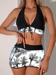 2024 Halter String V Neck Two Piece Bikini Shorts Women Swimwear Female Swimsuit Bathers Bathing Swimming Suit Beachwear Summer