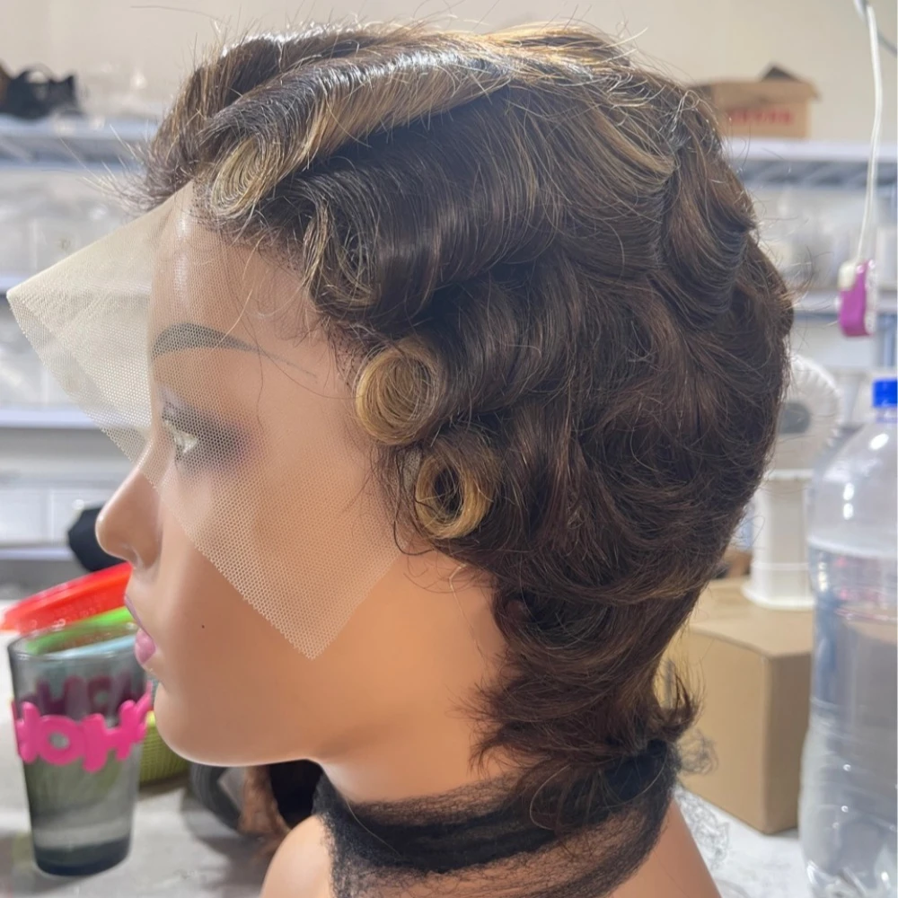 4/27 # 13x4 Lace Frontal Pixie Cut Lockenperücken 8 Zoll Brasilianisches Echthaar Remy Weich Atmungsaktiv Natürlicher Look für Schwarze Frauen Täglicher Gebrauch – Detail 4