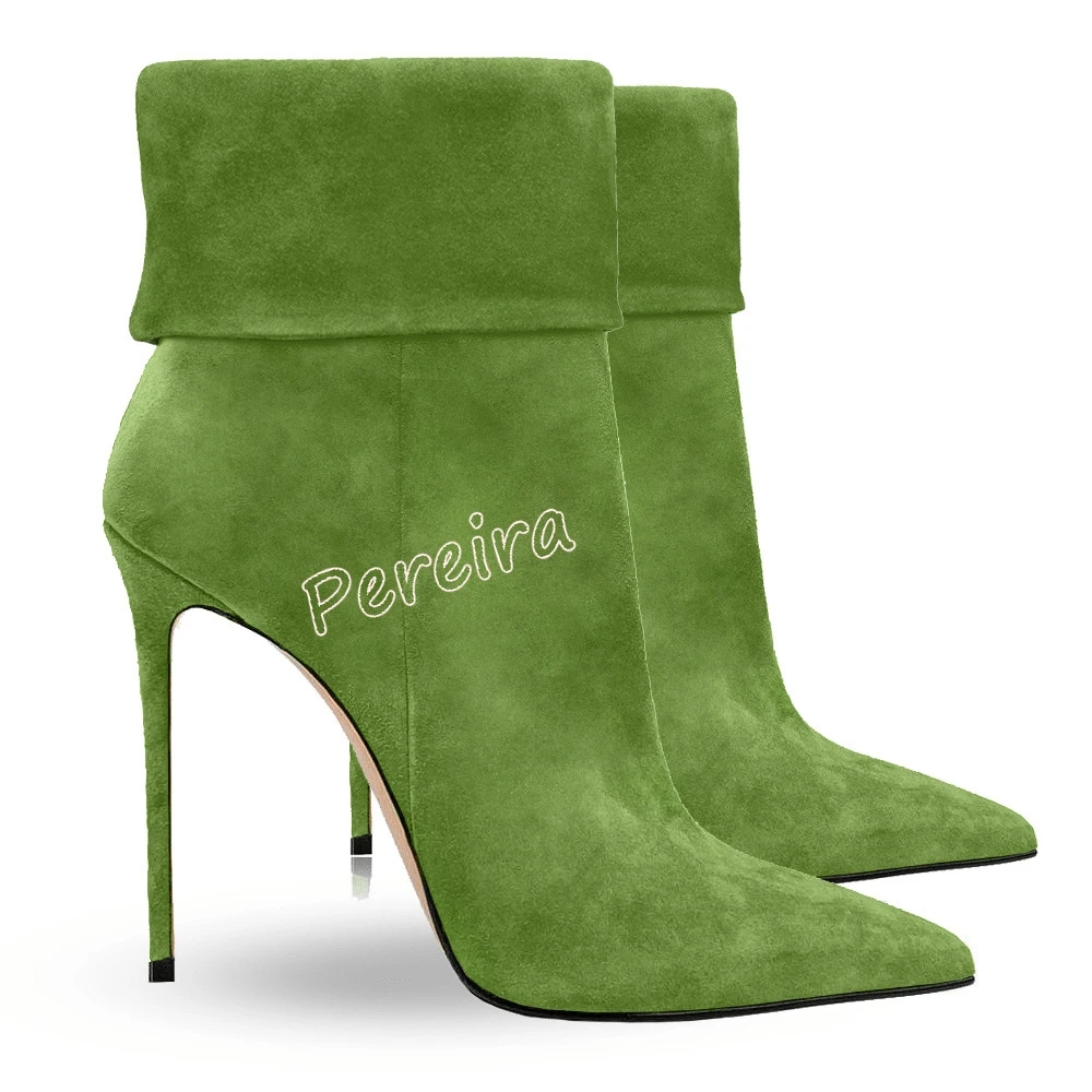 Green Zipper Suede Ankle Boots 2024 Women\'s Winter Spring Stiletto Pointed Toe Sexy Elegant Party Lady Shoes New Arrival