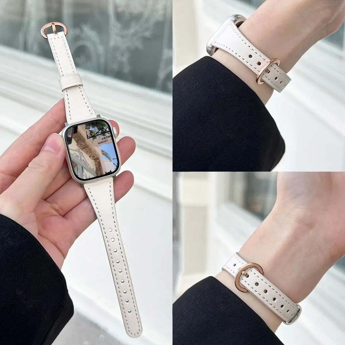 

Girl Slim Leather Band For Apple Watch Strap Series 10/11 42/46mm 9 8 7 41 45 Bracelet For iwatch Belt SE 40 44mm 6 5 4 38 49mm