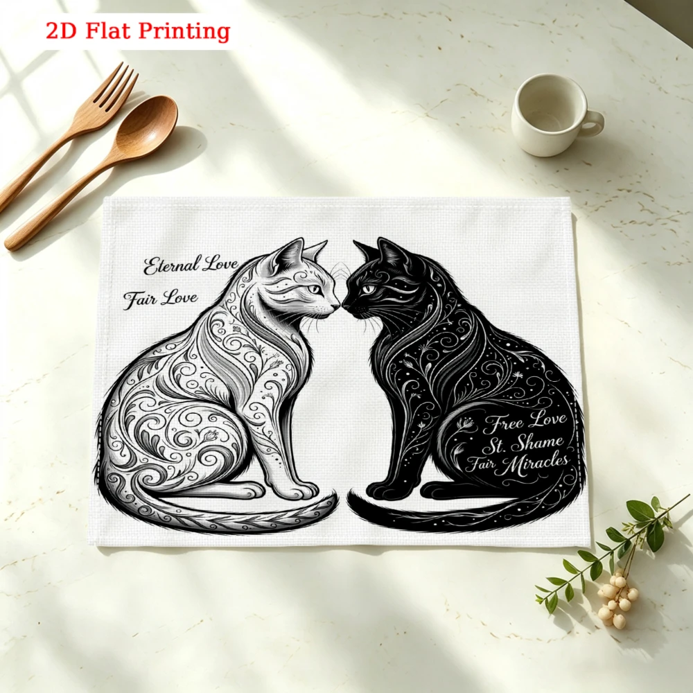 Two Cats Touching Noses Art Kitchen Placemat Coaster Linen Pad Dish Coffee Cup Table Mat 30x40cm Home Decor