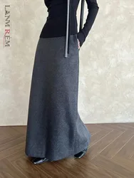 [LANMREM] Temperament Wool Skirt For Women High Waist Straight Mid-length Office Lady Warm Clothing 2024 Autumn New 26C683