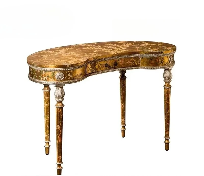 

French luxury and beauty gold gold and silver foil solid wood painted flower and bird high-footed entrance platform