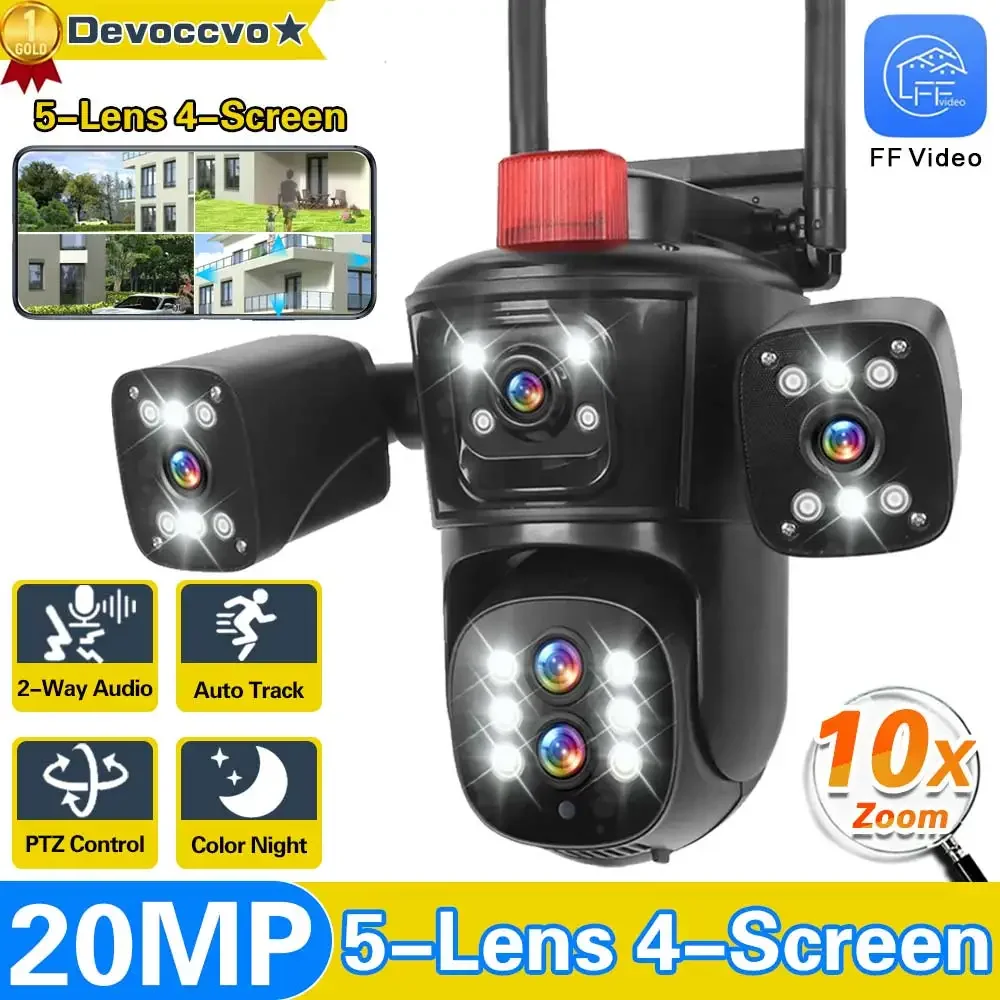 

20MP 10X Zoom Four Screens WiFi IP Camera Outdoor 10K PTZ Five Lens Human Detection Auto Tracking Surveillance Cameras