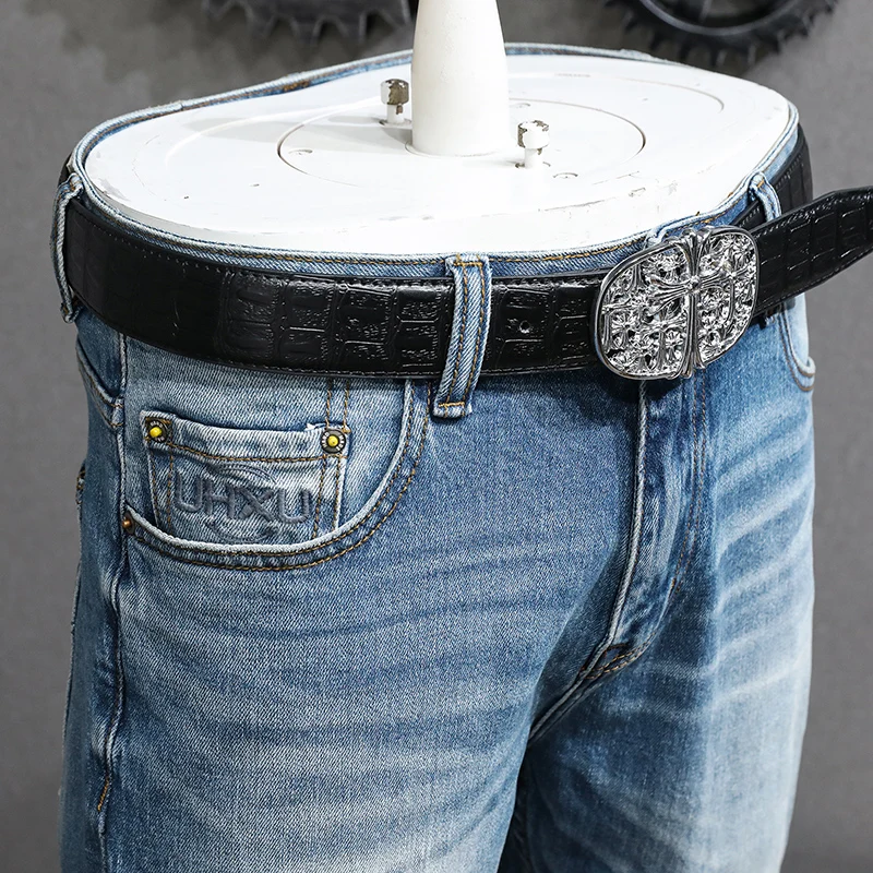 Newly Vintage Fashion Men Jeans Retro Blue Stretch Slim Ripped Jeans Men Classical Trousers Designer Casual Denim Pants Hombre