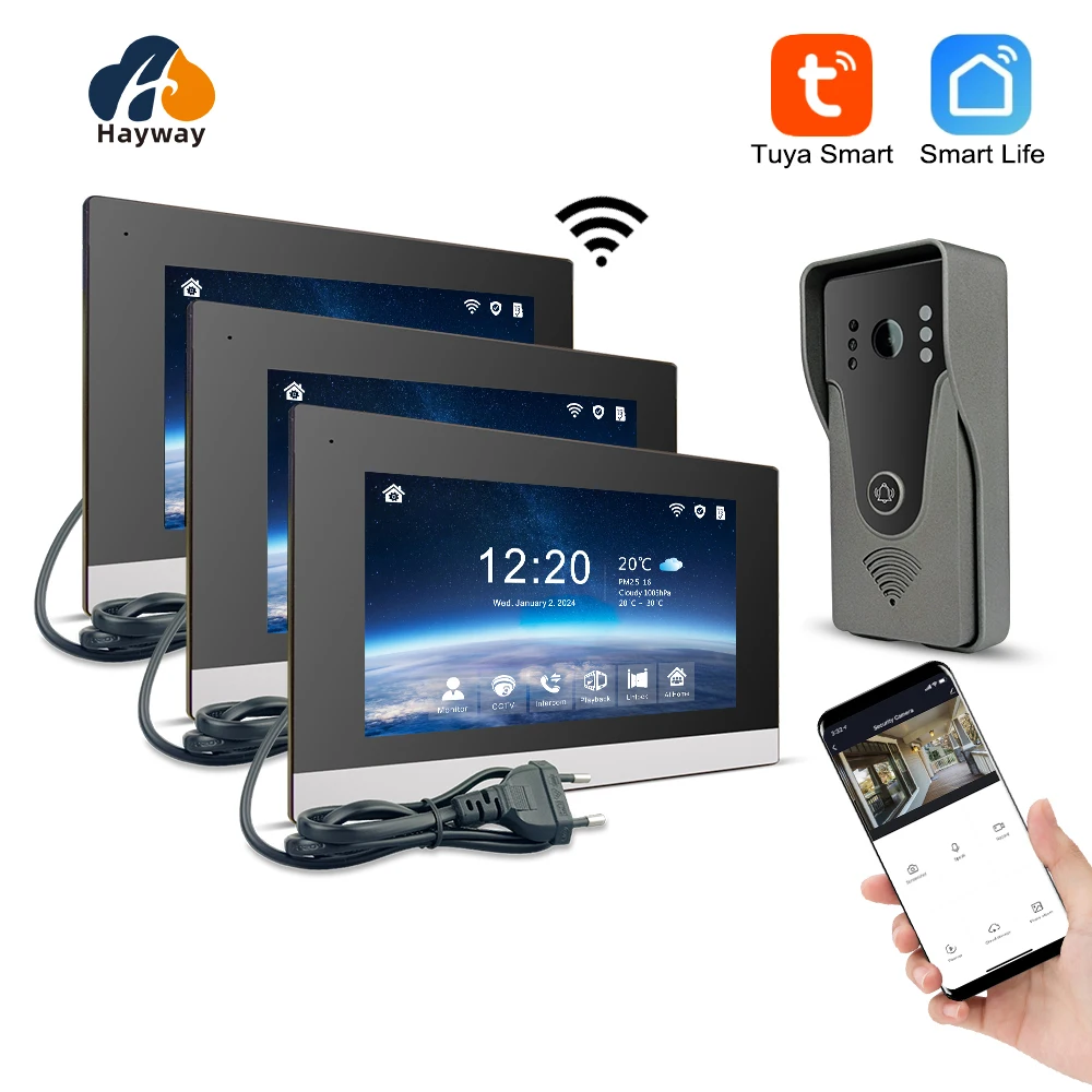1080P video intercom system, home wireless WiFi intelligent video doorbell, one call panel+multiple displays