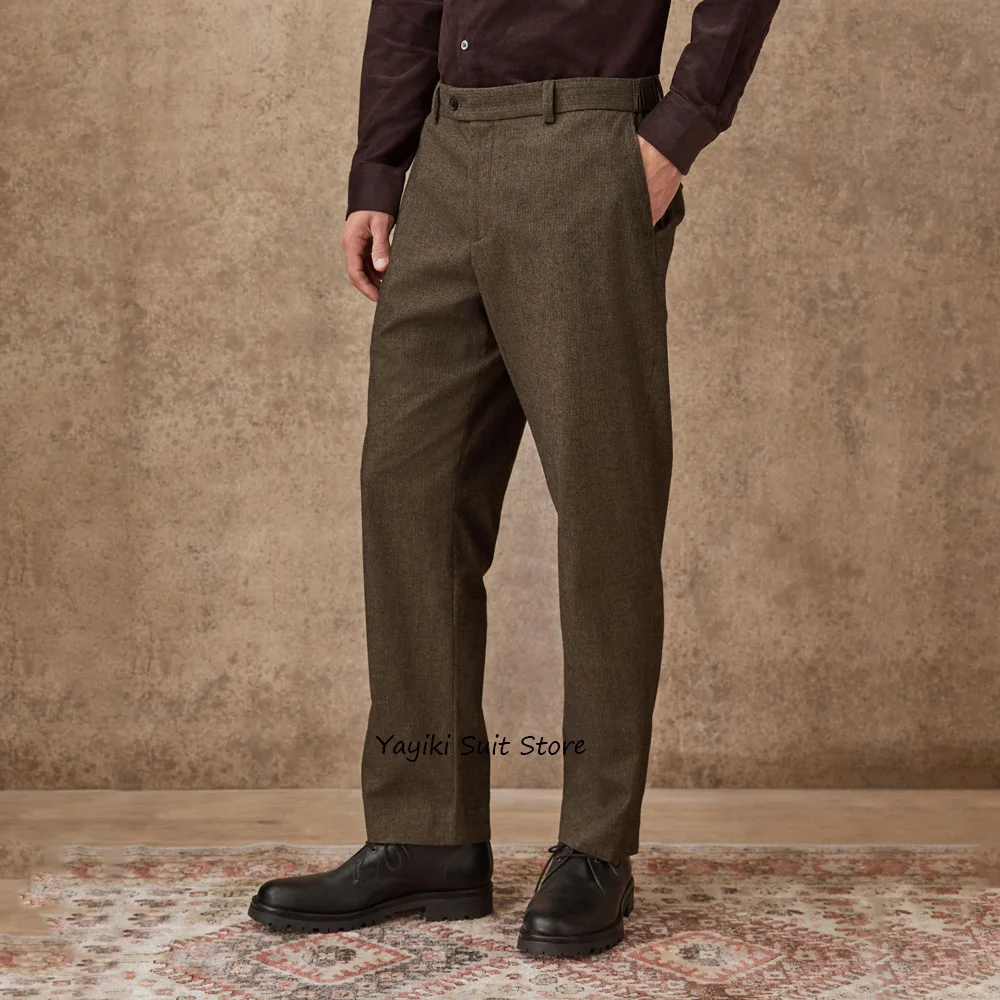 

Рабочие брюки для мужчин, мужские брюки пошиття, ткань в стиле ретро с рисунком «елочка», деловые повседневные прямые брюки, классическая одежда