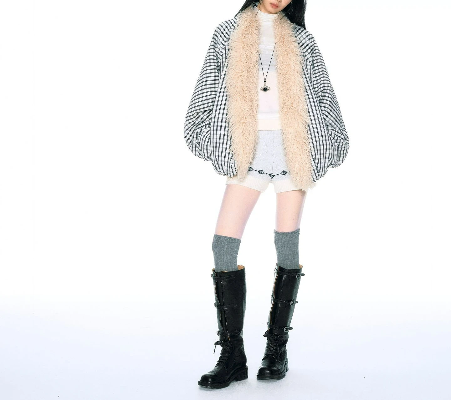 2025 hiver nouveau Plaid Patchwork écologique col de fourrure chaud mince coton veste pour les femmes