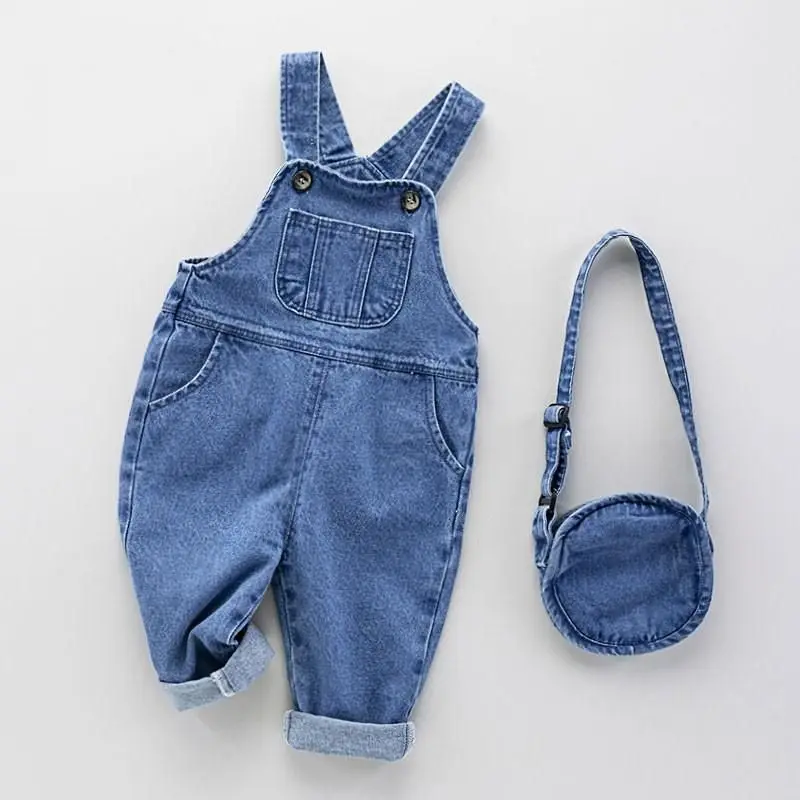 Spring Autumn New Children\'s Overalls Boys Girls Universal Fashionable Jeans Baby Foreign Flavour Versatile Denim Overalls