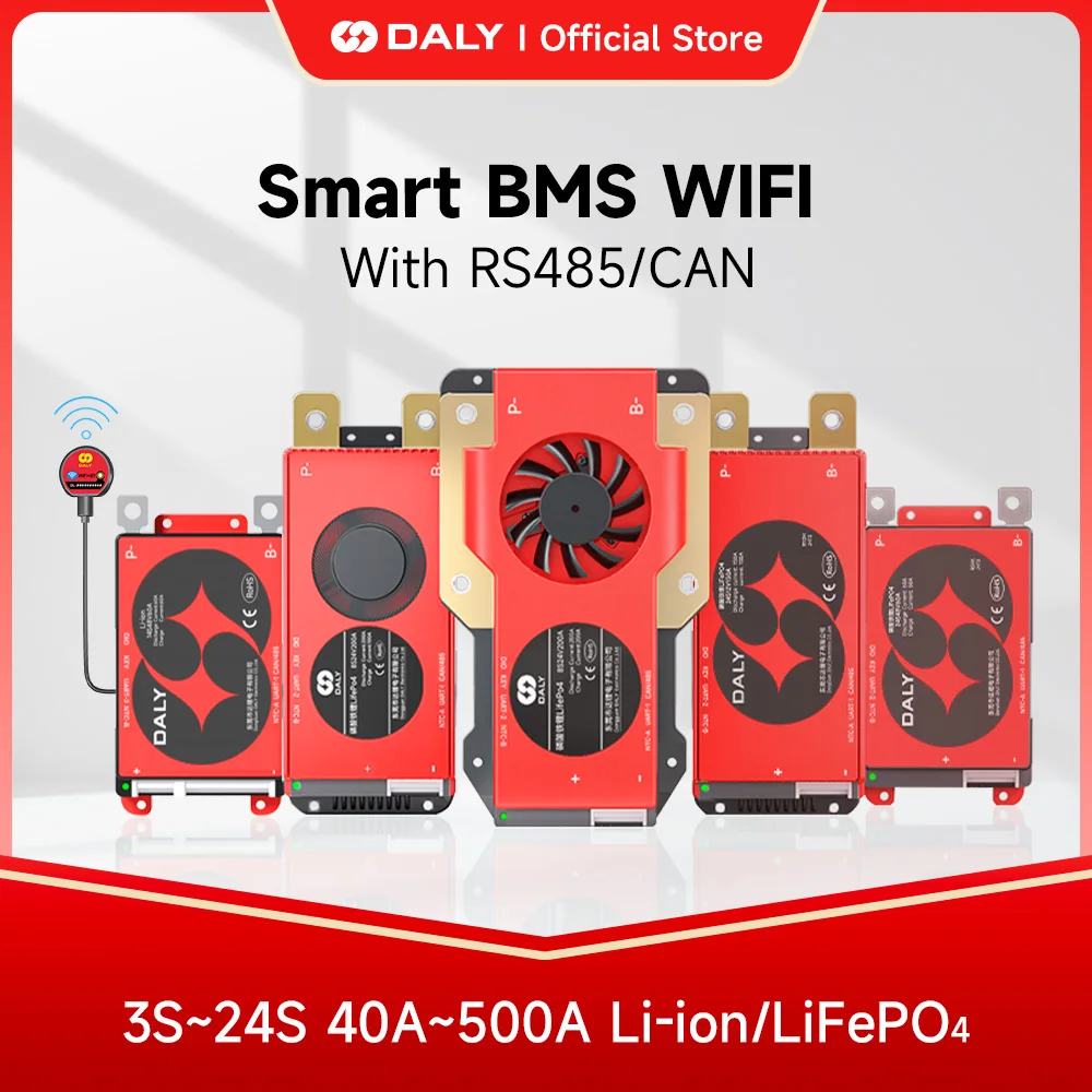 Daly Smart BMS WIFI CAN 485 LiFePo4 4S 12V 8S 24V 16S 48V  Li-ion 13S 14S 48V 16S 17S 60V 20S 72V with CAN for Electric scooter