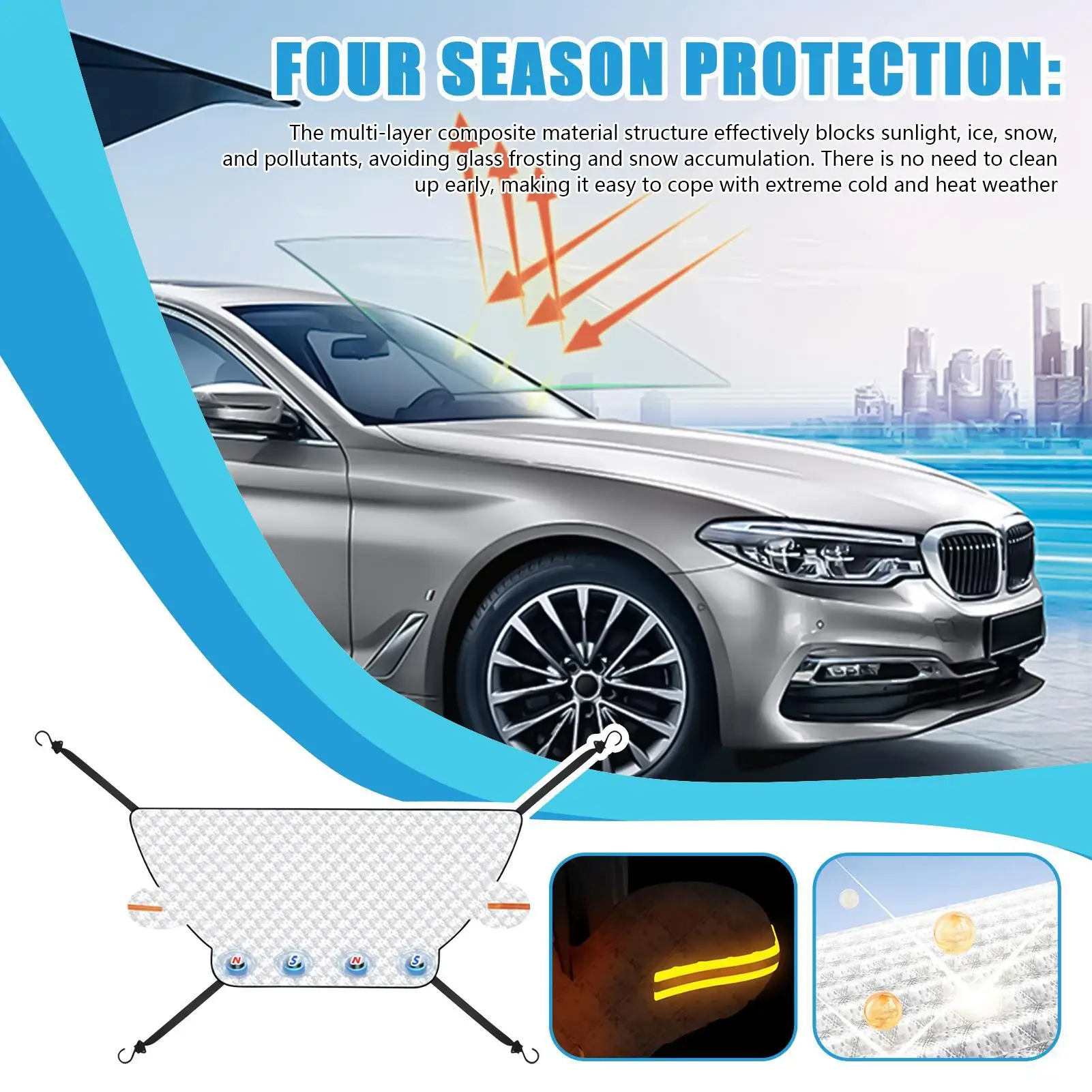 

Dust Proof 3 Layer Magnetic Car Windshield Cover Sunshade Protector for Automotive Commute Garage Parking Home Daily Driving