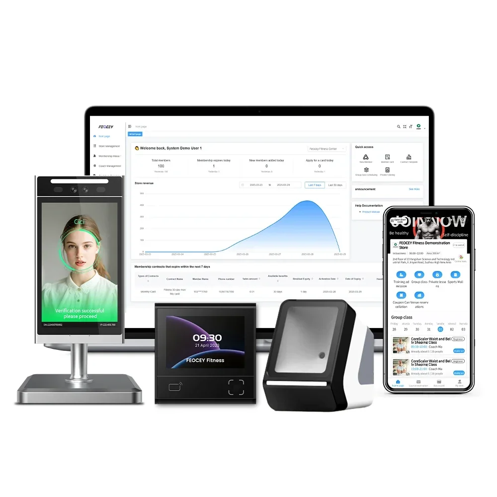 Feocey 24-Hour Unattended Gym Access Control System Self-Service RFID QR Code Management Software Face Recognition for