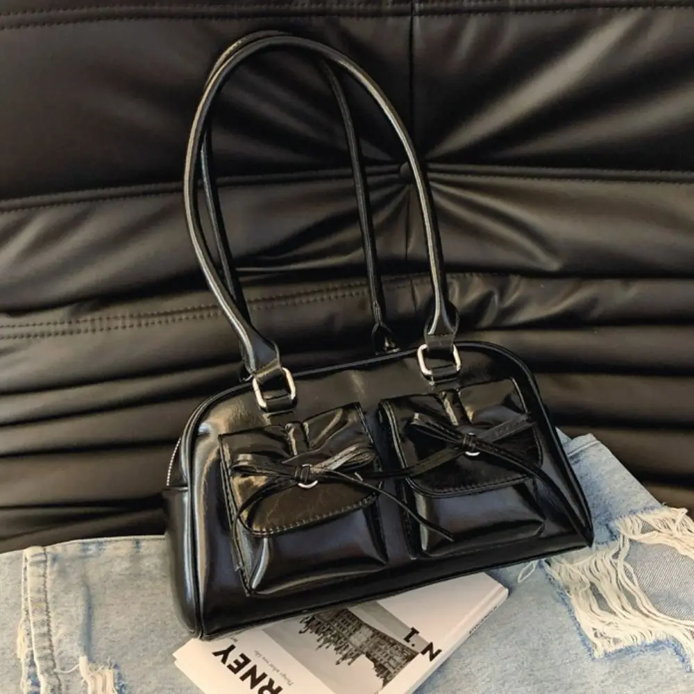 Borsa da bowling con papillon stile francese vintage Borsa a tracolla Boston elegante di grande capacità Bowknot Borse da donna casual per ragazze