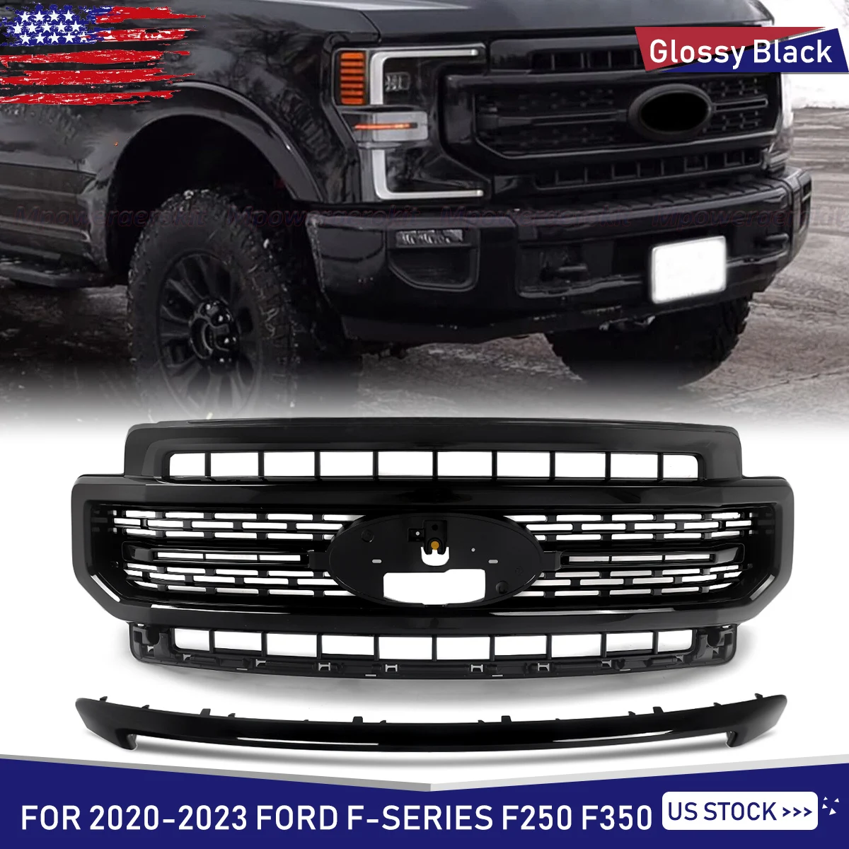 SAIQINGSP Glossy Black Front Bumper Upper Grille For 2020-2023 Ford F-Series F250 F350 Model Car Accessories Tools