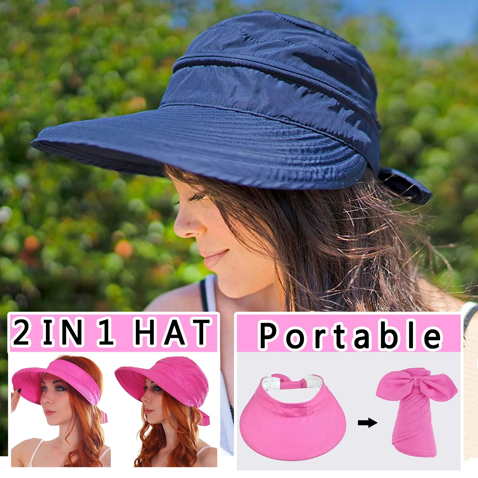 Sunscreen Hat Outdoor Travel With A Bowknot Empty Top Hat Detachable Beach Thin Cap For Female New Fashion Useful In Summer