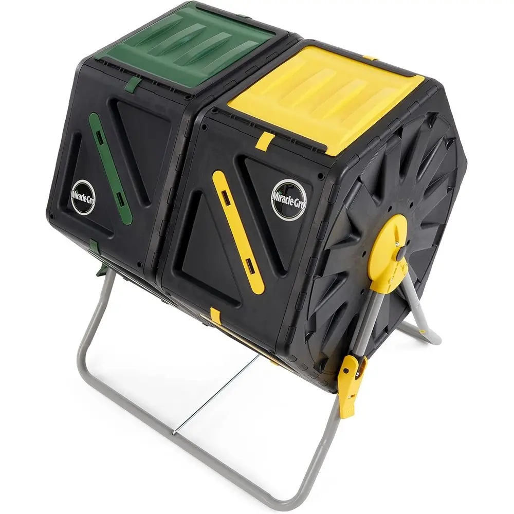 Dual Chamber Compost Tumbler – Easy-Turn, Heavy-Duty Outdoor Bin Composter with 2 Sliding Doors (2x18.5 Gal/70L