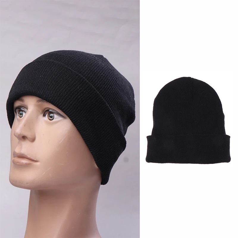 Black Pullover Wool Knit Hip Hop Hat Snow Pullover Hat Knit Wool Hat