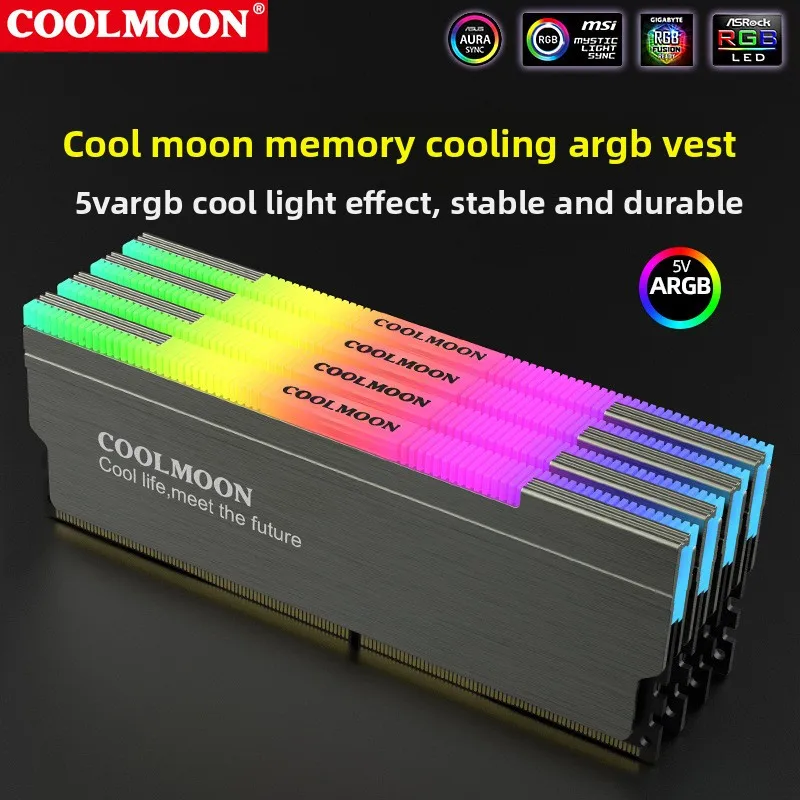 COOLMOON ARGB Radiator RAM Chłodzenie Pamięci RGB do Komputera Stacjonarnego PC 5V Adresowalne LED Sync, Aluminiowy Radiator Pamięci RA-1 — zdjęcie produktu 3