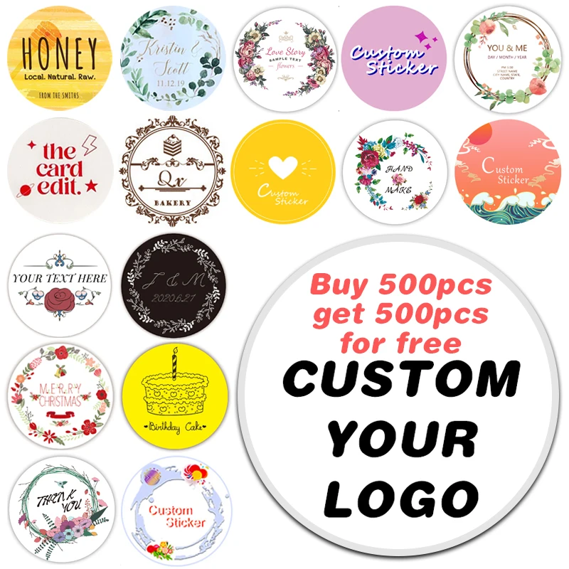 

500pcs Custom Sticker LOGO Personalized Free 500pcs 2-9cm Design Label Gift Box Birthday Party Wedding Waterproof Seal Packaging