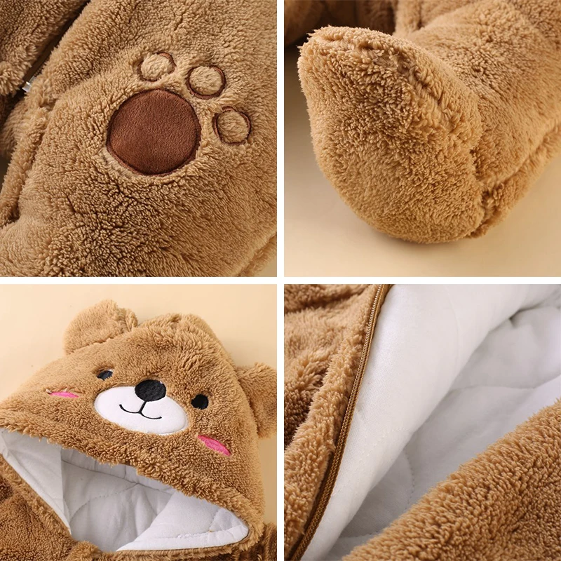 ثوب فضفاض للأطفال لطيف للفتيات الصغيرات بشكل عام بذلة شتوية دافئة بقلنسوة من القطن للأطفال الأولاد رومبير ملابس زحف للرضع