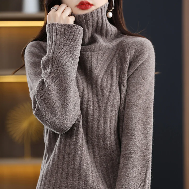 Women Heavy Thicken Warm Sweater 100% Merino Wool Jumper 2023 Autumn Winter New Female High Collar Loose Korean Version Pullover