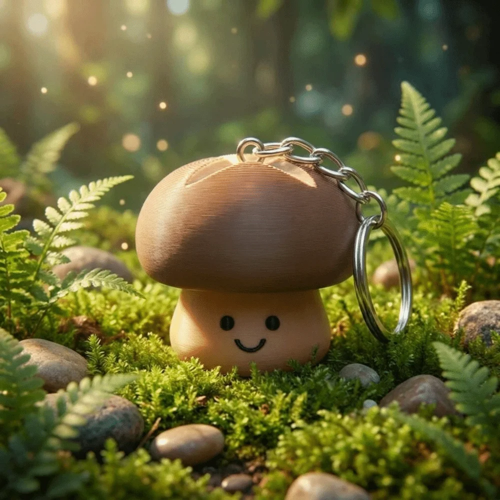 Quiet Keyboard Press 3D Printed Mushroom Clicker Keychain Compact Design Portable Pocket Size Key Ring Wear-Resistant