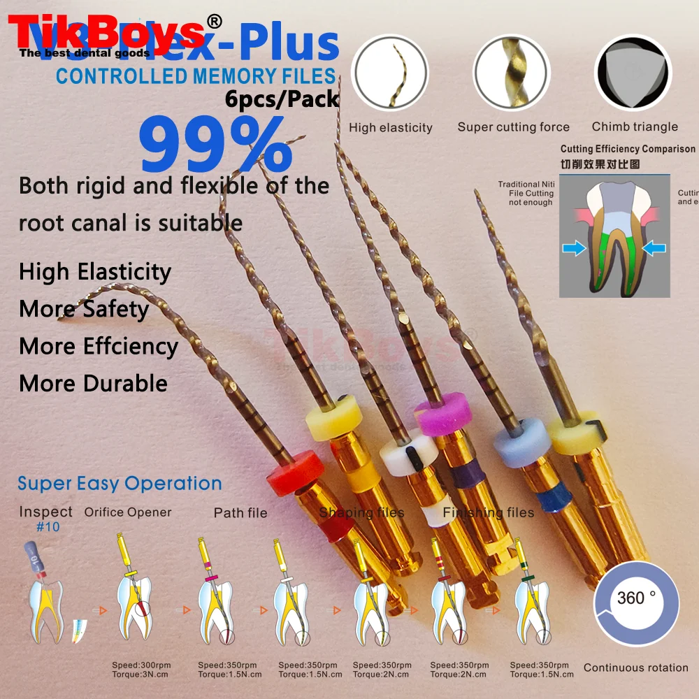 6 sztuk/paczka 25mm pilnik do kanału korzeniowego Plus pilniki endodontyczne Nitinol pilnik dentystyczne pilniki obrotowe narzędzia doustne zginane materiały dentystyczne Super — zdjęcie 6