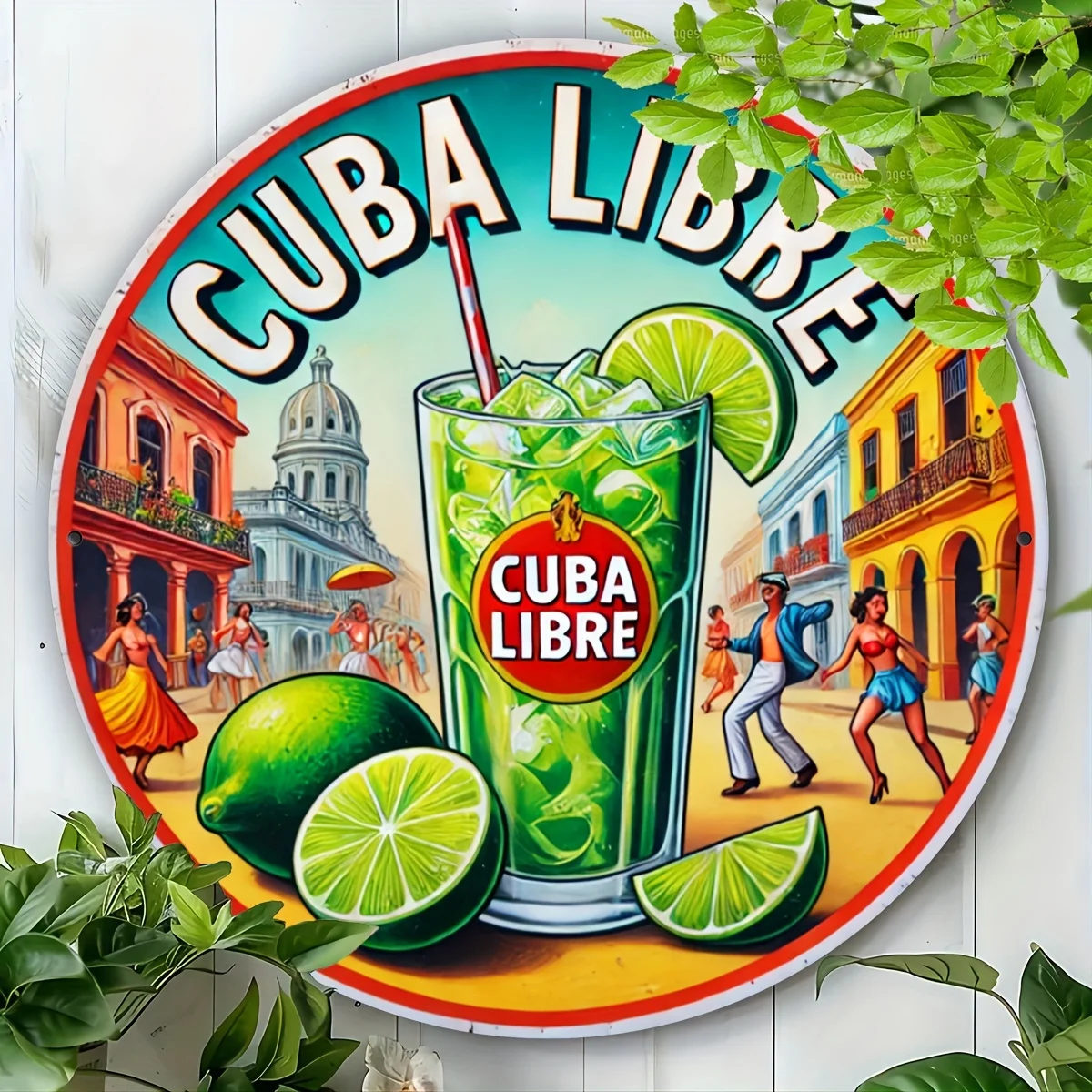 Vintage Round Tin Sign - "Cuba Libre" Retro Cuban Cocktail Havana Street Wall Decor for Bar Man Cave Rum Lover Gift view 2