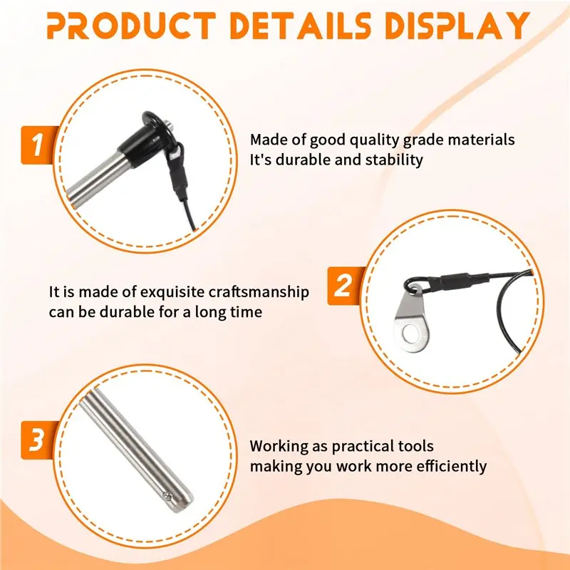 J1UL1N Stainless Steel Quick Release Pin 8Mm Diameter Ball Locking Pin With Push Button Lanyard Cable Usable Length 50Mm