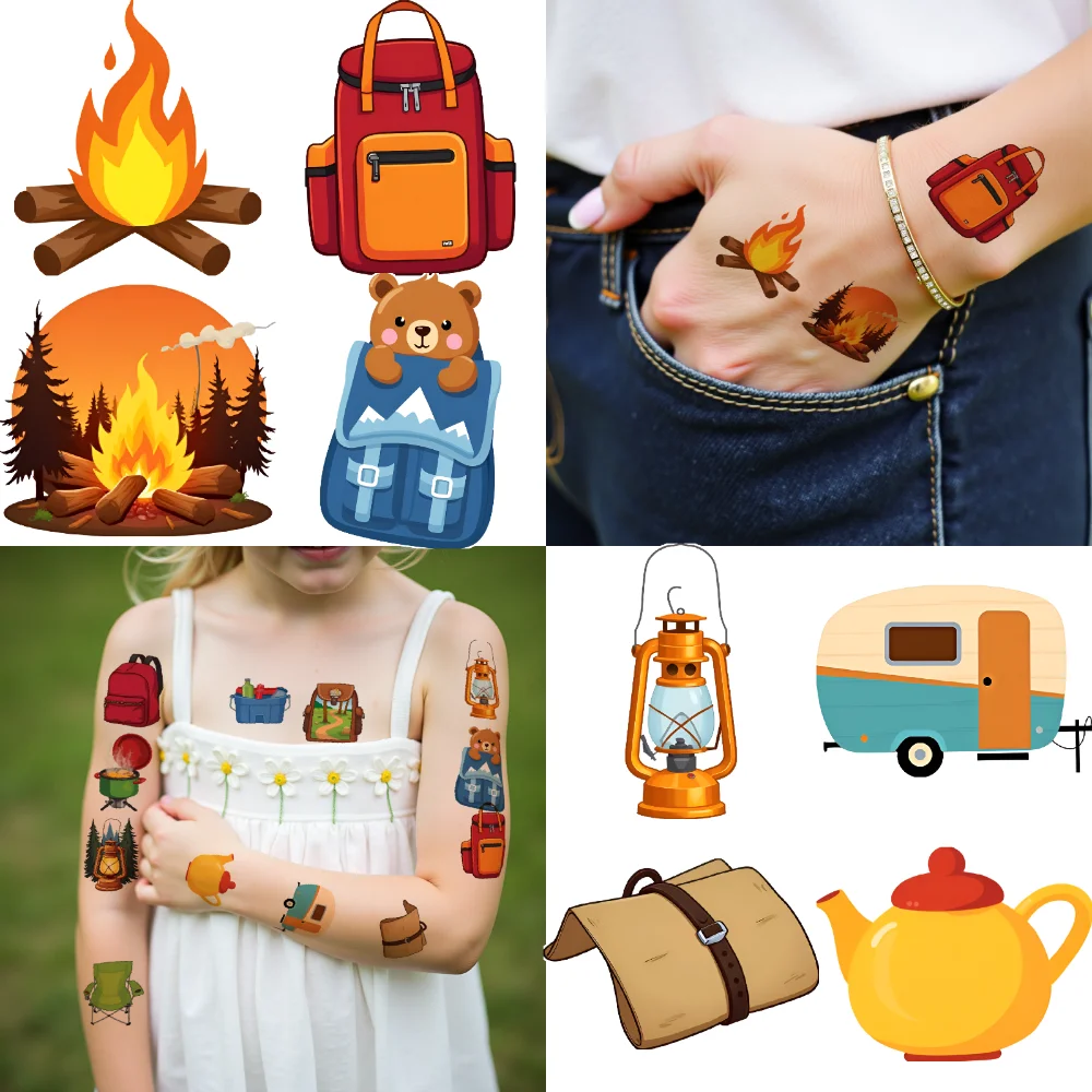 

63pcs Temporary Tattoo Camping Stickers Waterproof Long-lasting Body Stickers Outdoor Stickers For Children Arms Shoulders