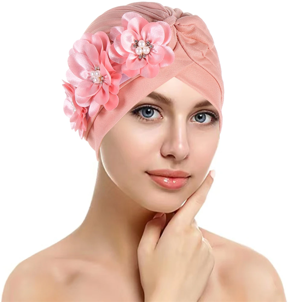 

Muslim Women Hijab Flower Pleated Chemo Cap Islamic Headscarf Beanies Bonnet Hair Loss Turban Skullies Hat Inner Turbante Mujer