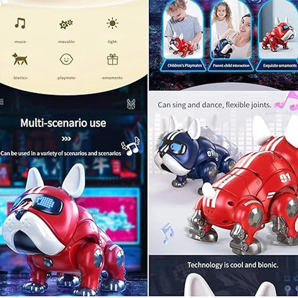 V01Violent Dog With Movable Head And Limbs Music Robot Dog Toy Red And Blue Children\'s Intelligent Mechanical Dog Electronic Pet