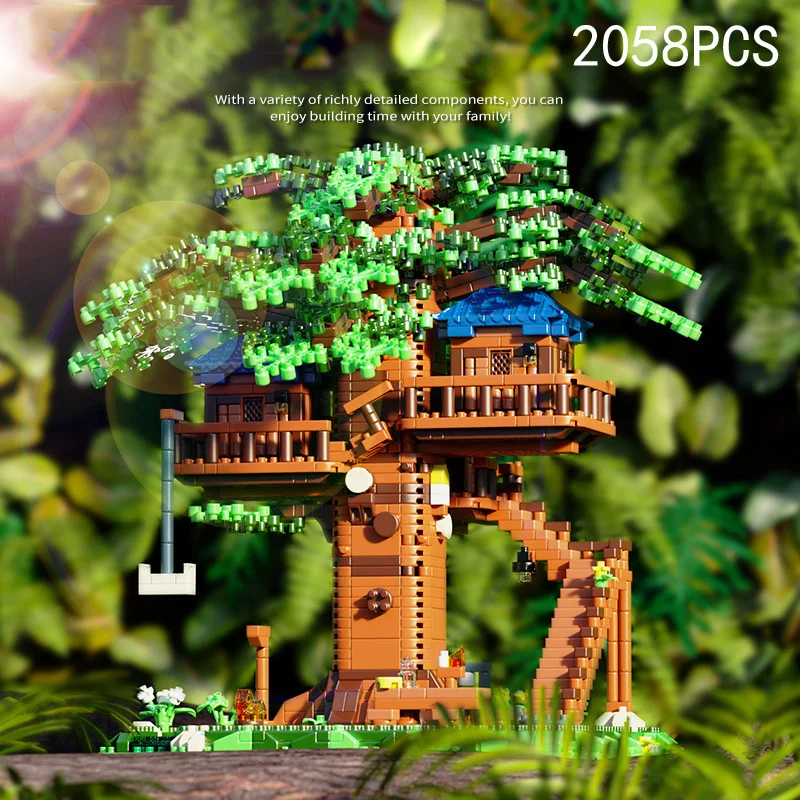 

Creative Outdoor Micro Diamond Block Jungle Tree House Building Brick Treehouse Streetscape Construction Toys Nanobrick For Gift