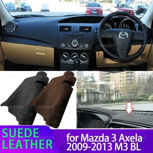 Alfombra de cuero de ante negro para salpicadero, cubierta Anti-UV para salpicadero, parasol, alfombrilla para Mazda 3 M3 BL Axela 2009 2010 2011 2012 2013