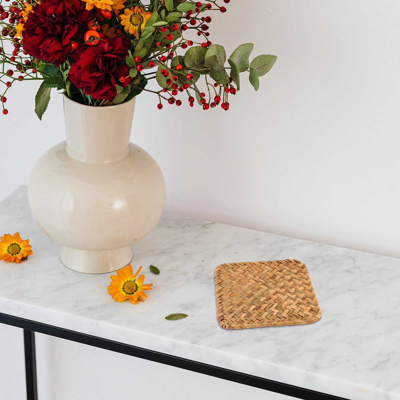 

1PC Woven Seagrass Vintage Antislip Heat Insulation Table Mats Coffee Mug Natural Rattan Chargers For Dining