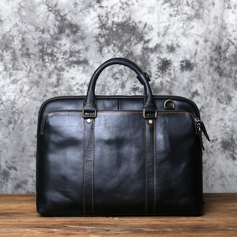 NZPJ Vintage handgefertigte Leder Herrenhandtasche Oberschicht Rindsleder Große Kapazität Business Computertasche Herren Schulter Diagonaltasche – Detail 19