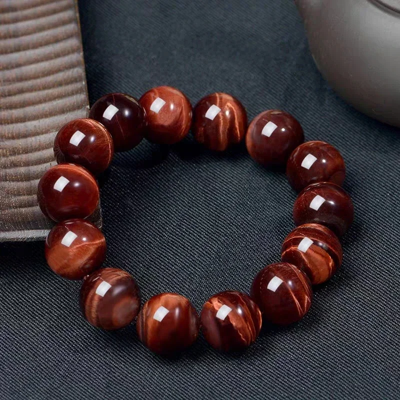 Natural Healing Energy Red Tiger Eye Bead Bracelet Polished Semi-Precious Beads Bangle Elastic Pulsera Men Women Fashion Jewelry