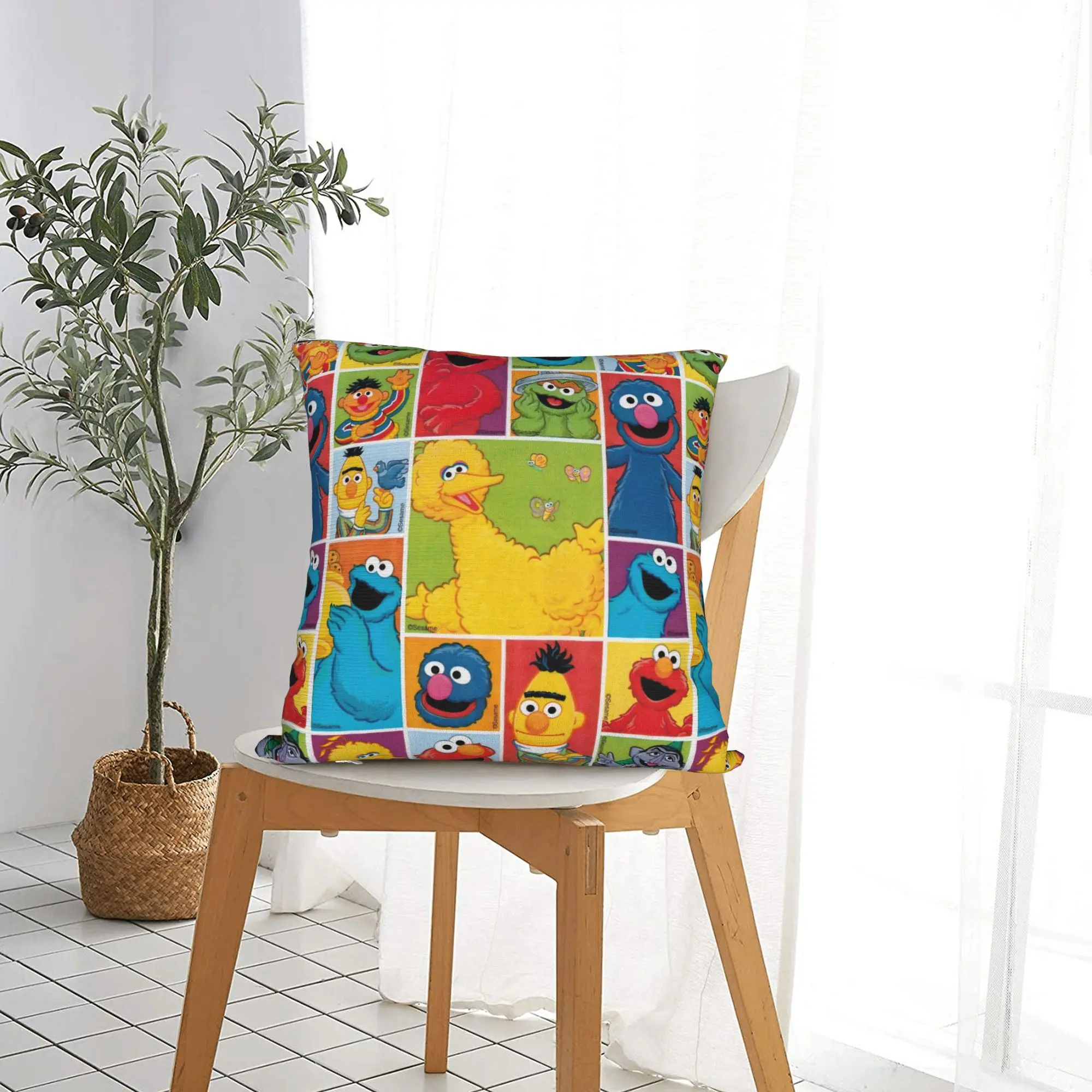 Sesames Streets Cartoon Square Pillow Case Big Bird Cushion Cover Custom Decorative Throw Pillow Case Cover for Car 45x45cm